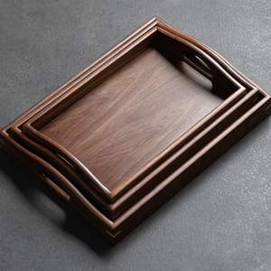 Plateau rectangulaire en bois de noyer You Ran avec poignée pour servir le thé - Product Image 3