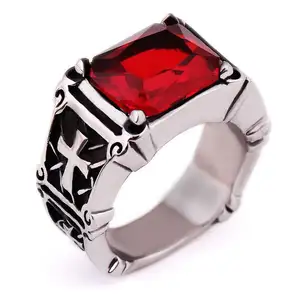 男士宝石花式订婚设计自己的hiohop哥特红宝石戒指