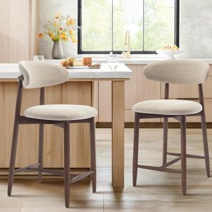 Modern Home Bar <strong>Stools</strong> Counter Height Bar <strong>Stools</strong> Wood <strong>Legs</strong> Beige Upholstery Kitchen Island Dining Room Counter - Product Image 1