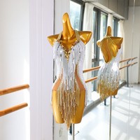 Costume de compétition de danse latine professionnel pour enfants, robe de danse Cha-Cha Samba blanche et dorée, combinaison à franges scintillantes avec strass