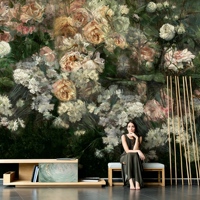 Papier peint mural auto-adhésif personnalisé à motif de fleurs de roses, adapté aux chambres à coucher, aux salons, aux murs de fond de télévision et aux murs derrière les canapés.