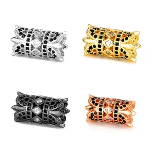 Wholesale CZ Cylinder Charms Copper Spacer Beads Geometry Black Zircon Metal Loose Beads For Jewelry Bracelets Making DIY