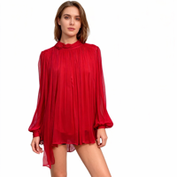 Nouvelle chemise plissée en soie à manches longues pour femme 2026, haut à col montant floral cousu main, blouse ample et ajustée