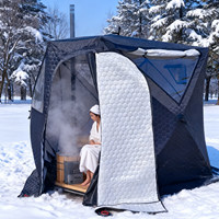 Tente de sauna pentagonale russe pour l'hiver, en TPU, avec grande fenêtre, imperméable, compatible avec un chauffage, prête à l'emploi, en tissu Oxford et fibre de verre