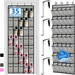 Over The Door <b>Shoe</b> Organizer 35 Pockets Hanging Storage With Metal <b>Hook</b> For <b>Shoes</b> Behind Doors On Walls Greyblack - Product Image 1