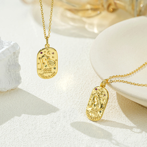Pendentif Horoscope en Laiton Plaqué Or 14K avec Zircon pour Femmes et Enfants, <span class=keywords><strong>Signe</strong></span> <span class=keywords><strong>du</strong></span> <span class=keywords><strong>Verseau</strong></span>, Collier <span class=keywords><strong>du</strong></span> Zodiaque, Cadeau d'Anniversaire - Product Image 1