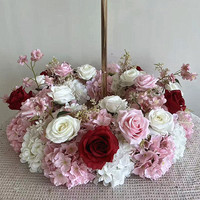 Guirlande de fleurs artificielles en roses roses personnalisées en gros PPS pour la décoration de centre de table d'événements de mariage