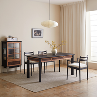 Nouvelle table à manger en bois massif de style européen moderne, finition en bois de chêne rouge chocolat, robuste et durable, pour 6 personnes, meubles de salle à manger
