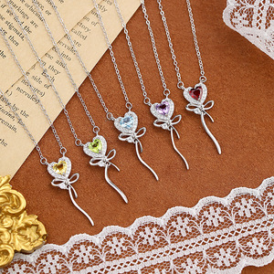S925 sterling silver Ocean Heart <b>necklace</b> for women Natural crystal stone pendant with <b>delicate</b> mosaic wholesale - Product Image 2