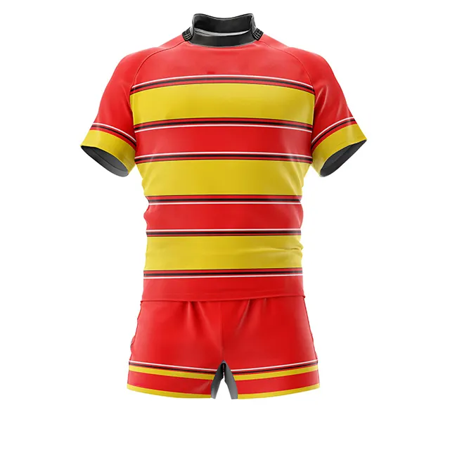 Ademend en confortabal stof jeugd team training rugby jersey shirt goedkope sublimatie gedrukt rugby t-shirt