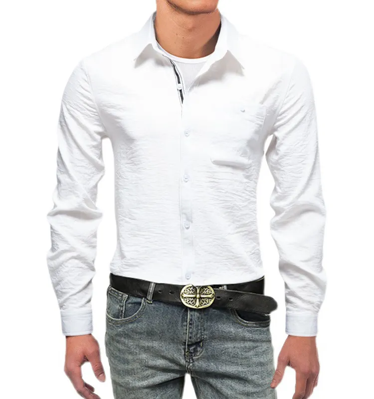 Men's Dress Shirts Stand Collar Shirts for Men White