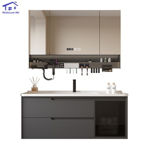 Warm-toned bathroom vanity fresh and elegant smart mirror cabinet PVC waterproof cabinet body - Product Image 3