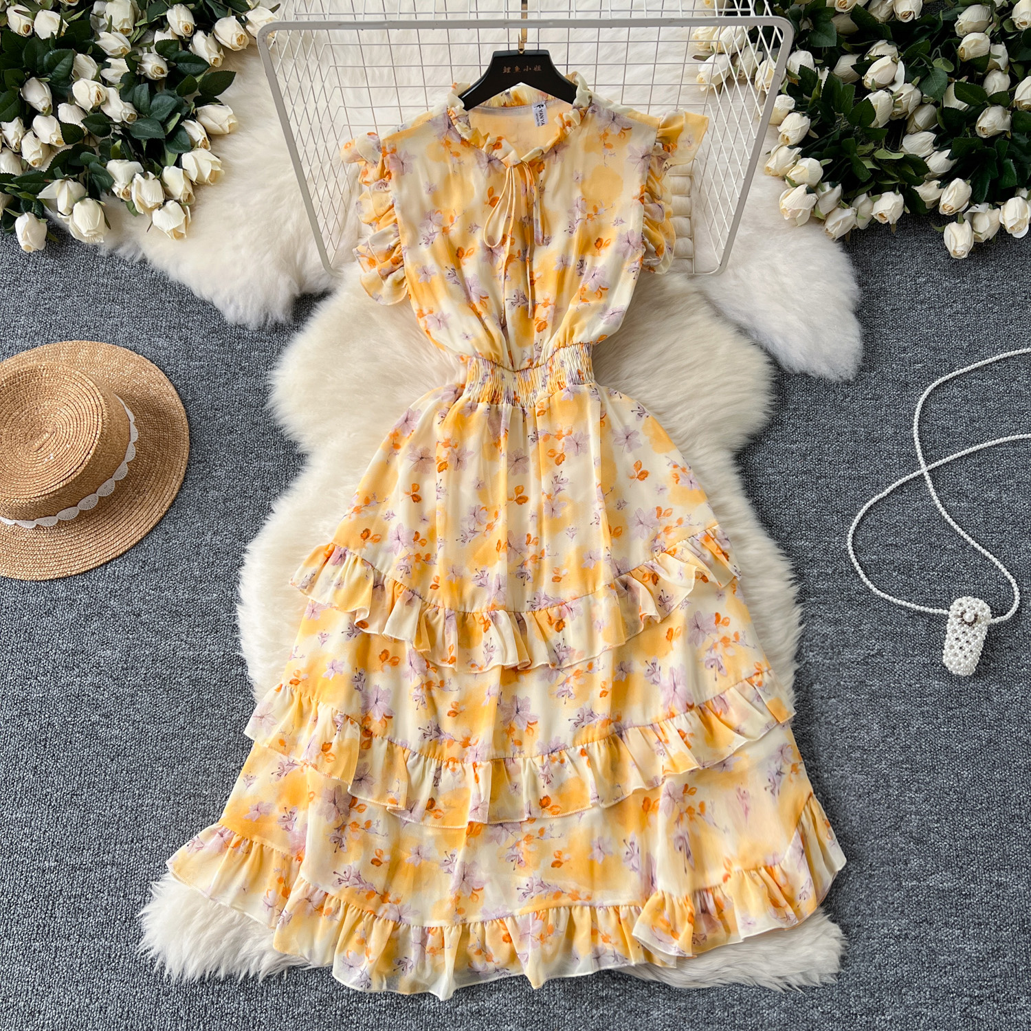 Wholesale Black Dress With Yellow Flowers Loose Fit For Comfort