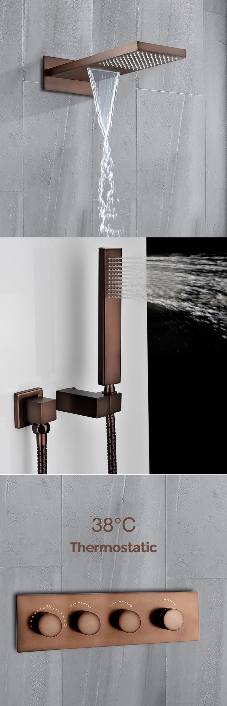 shower set in wall mounted Bathroom taps luxury brass kits rain rainfall showerset mixer faucet set antique chrome shower mixer