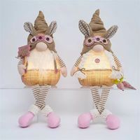 Ensemble de lutins lapins lumineux fantaisistes avec longues jambes pendantes, lumière LED chaude, décoration de printemps et de Pâques pour la maison
