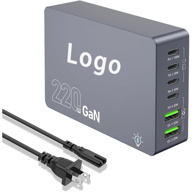 ODM/OEM 100W/30W GaN PD 3.0 Charger 4 Type-C 2 USB Ports Fast Charging Portable Fireproof for Phones/Laptops Office/Home Use