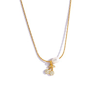 18K verguld roestvrijstalen kersen hanger sieradenset trendy fruitdesign parel ketting armband voor dames