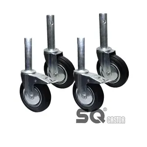 SQ custom caster supplier heavy duty 8inch 200mm stem Black Solid Rubber Caster wheel for mobile Scaffolding