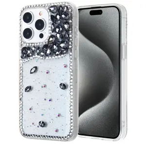 Iphone 15 için yeni tasarım elmas telefon kılıfı popüler lüks Bling promax S24 elmas glitter kız