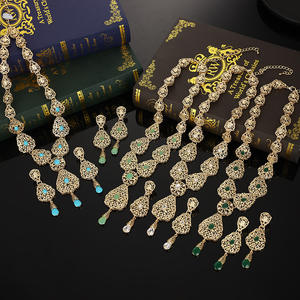 2025 Mode Luxe Turquoise Plaqué Or Goutte d'Eau Traditionnel Collier Parures de Bijoux de Mariée <span class=keywords><strong>Arabe</strong></span> pour Femmes Mariage <span class=keywords><strong>Algérien</strong></span> - Product Image 4