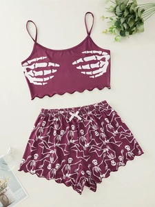 New Women <strong>Halloween</strong> Skull Print Pajamas Shorts Set Sleepwear Two Piece <strong>Pyjamas</strong> Sets for Women - Product Image 5