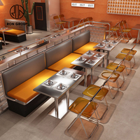 Ensemble de mobilier de restaurant et café commercial de luxe moderne, banquette carrée en cuir, canapé, sièges de stand, table en bois confortable, chaise pour