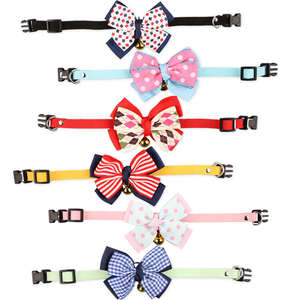 Qbellpet 耐久性のあるペット用猫の首輪、ベル付き、調節可能な蝶ネクタイ付き首輪、小型犬用アクセサリー、ネックレス、ネクタイ、デザイナー犬用首輪 - Product Image 3