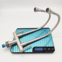 Robinet de cuisine mural en acier inoxydable sans plomb à double poignée, à eau froide, monotrou, rotatif à 360°