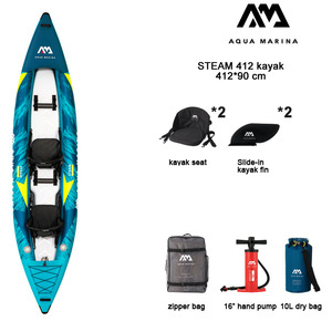 Kayak gonflable AQUA MARINA ST-412 pour 2 personnes en PVC, avec chambres d'air latérales séparées, technologie Drop Stitch, 2 ailerons, sièges et repose-pieds, idéal pour les lacs ST - Product Image 5