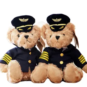 Dropshipping Pilot Teddy Bear peluche simpatico capitano orso bambola peluche giocattoli regalo di compleanno giocattolo per bambini Baby Doll