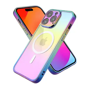 electroplate color phone case transparent Laser TPU PC Mobile phone bags with Magnetic wireless charging for iPhone 14 pro max