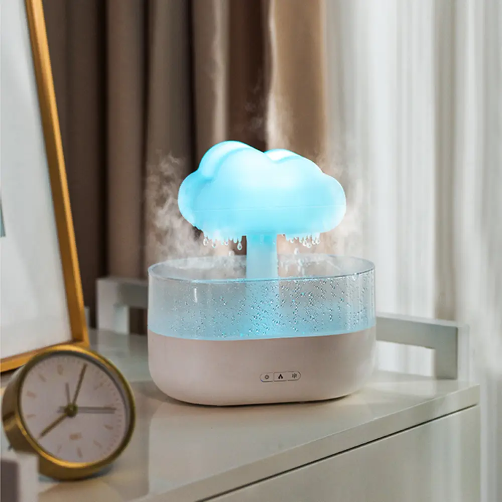 Humidificador de aire por goteo de agua creativo, difusor de aroma de nube de lluvia de aceite esencial con luz de 7 colores Led