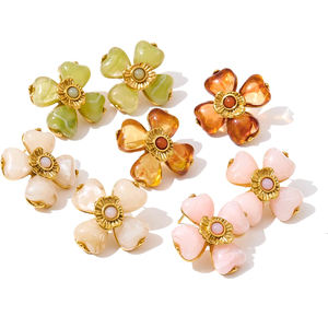 JINYOU 2783ヴィンテージアクリル花びらステンレスリングイヤリング金メッキ花ペンダントネックレスジュエリーセットギフト用 - Product Image 1