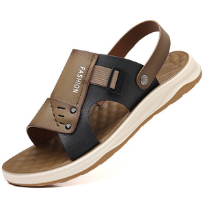 Men's <b>Sandals</b> Slides Thick Sole Rubber Bottom Comfortable Breathable For Walking And Driving Black Khaki - Product Image 5