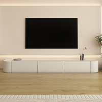 Mueble de TV con bordes redondeados, base lacada de madera maciza estilo crema, mueble de TV moderno y minimalista para la sala de estar