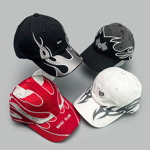 Casquette de baseball unisexe 6 panneaux en coton 100% haute qualité, résistante, avec motif drapeau flamme, color-block, personnalisable, toutes saisons, protection solaire - Product Image 1
