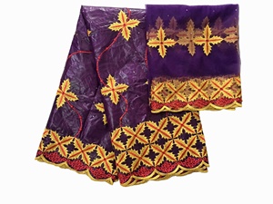 Tissu africain personnalisé H & D <span class=keywords><strong>Bazin</strong></span> + Dentelle 5+2 Yards Matières premières prêtes à l'emploi pour vêtements - Product Image 4