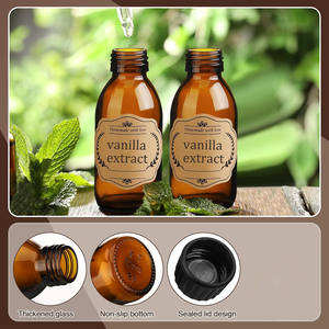 Bouteilles en verre brun vides 4 OZ Bouteilles ambrées pour extrait de <span class=keywords><strong>vanille</strong></span> pour sirop Huiles essentielles Potion Extrait de <span class=keywords><strong>vanille</strong></span> Fait <span class=keywords><strong>maison</strong></span> avec couvercles - Product Image 4