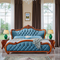 Lit double en bois massif et cuir, style européen et chinois, 1,8 m/2,0 m, modèle 805, pour chambre principale, lit de mariage