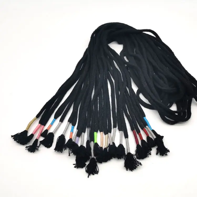 CT006 manufacturer supply black with colorful twine tassel ends draw cord hoodie string