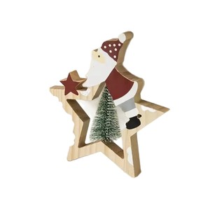 Wooden Christmas Tree And <b>Star</b> Ornaments With Santa Design For Home Decoration - Product Image 5