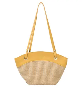 Sac à bandoulière rond en rotin pour femme, pochette de plage, fourre-tout en paille avec dentelle, Art et frais, vente en gros, nouvelle collection 2020