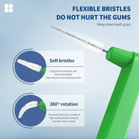 Brosse interdentaire de couleur verte 0.8mm de long brosse dentaire à poignée de type L avec kit de voyage brosses interdentaires pour une utilisation de brassard