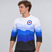 Maillot de VTT Alpine Graphic pour homme, manches 3/4 personnalisées, avec sublimation dégradée bleue pour équipes de cyclisme