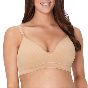 Sujetador sin costuras y sin aros para mujer, copa 3/4, soporte diario, beige, de punto, elastano, nailon, tirantes fijos, sin espalda, patrón liso - Product Image 1
