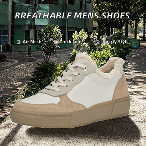 Chaussures de marche doublées en peluche pour hommes, baskets décontractées à bout rond et lacets, respirantes, basses, pour le printemps et l'automne - Product Image 2