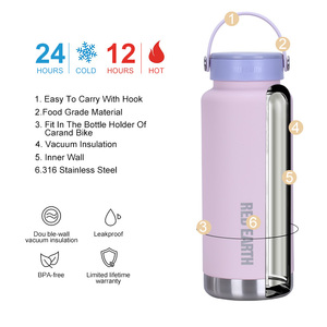 Botella de Agua Deportiva RED EARTH de 750 ml, de Acero Inoxidable 316, Personalizada, con Aislamiento al Vacío, con Asa - Product Image 4