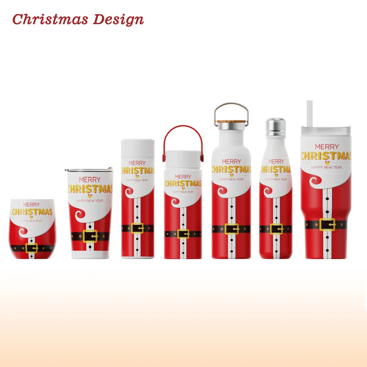 2023 desain baru kustom vakum baja tahan karat terisolasi botol air Natal Tumbler hadiah Natal Mug dengan tutup dan sedotan