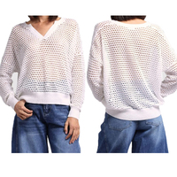 Pull en maille ouverte personnalisé avec logo et numéro, en coton, blanc, style cache-cœur