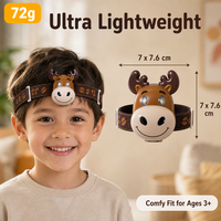 Lampe frontale LED légère pour enfants en forme de tête de renne, recharge rapide USB-C, 4 modes, pour camping, randonnée, lecture et utilisation en extérieur